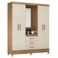 Guarda Roupa Capelinha Pérsia 4 Portas Amêndola/off White Com Espelho - Demóbile Amêndola/off White - 1