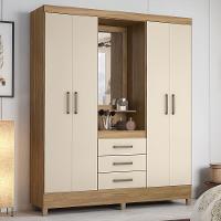 Guarda Roupa Capelinha Pérsia 4 Portas Amêndola/off White Com Espelho - Demóbile Amêndola/off White - 2