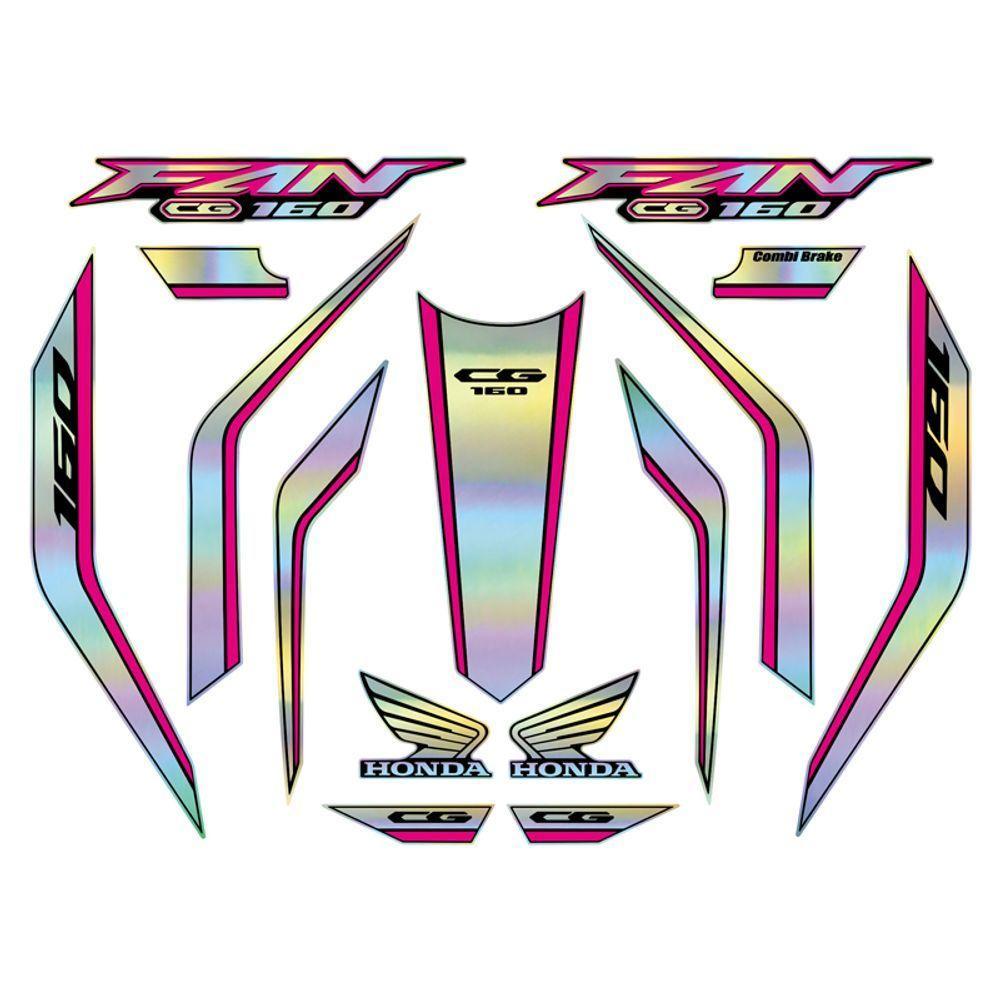 Kit Holográfico Para Moto Honda Cg Titan 160 Anos 2023 A 2024 Rosa Rosa - 1