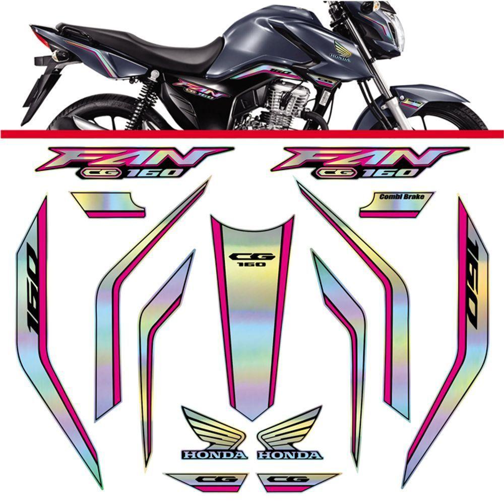 Kit Holográfico Para Moto Honda Cg Titan 160 Anos 2023 A 2024 Rosa Rosa - 3