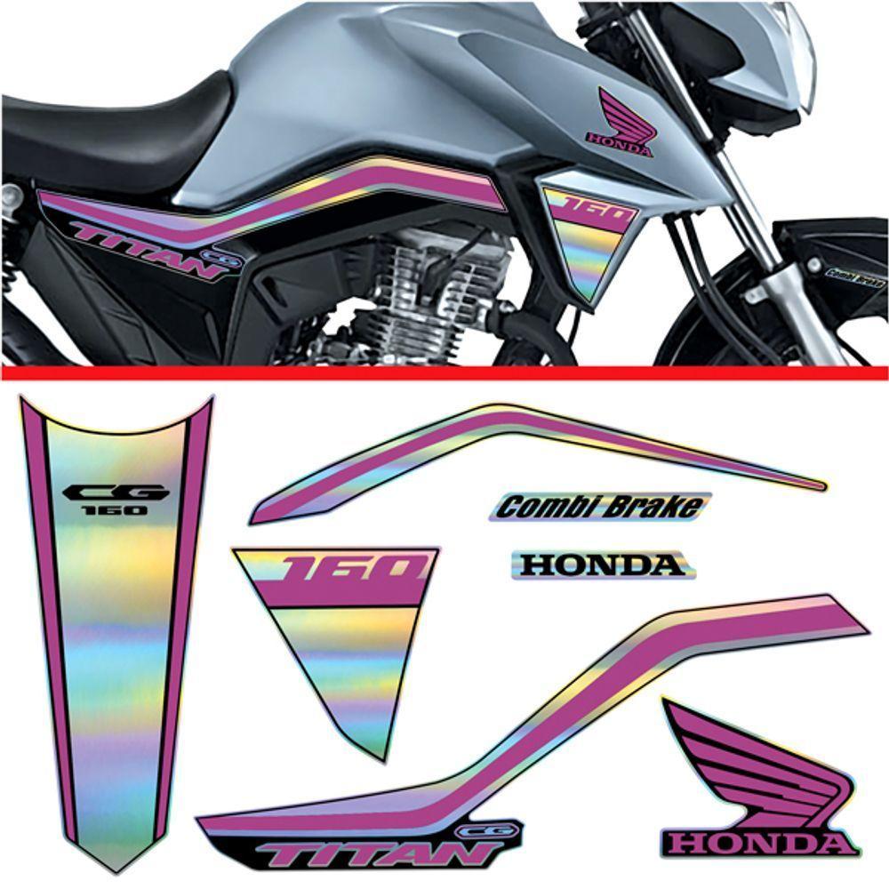 Kit Holográfico Para Moto Honda Cg Titan 160 Anos 2018 A 2020 Rosa - 1