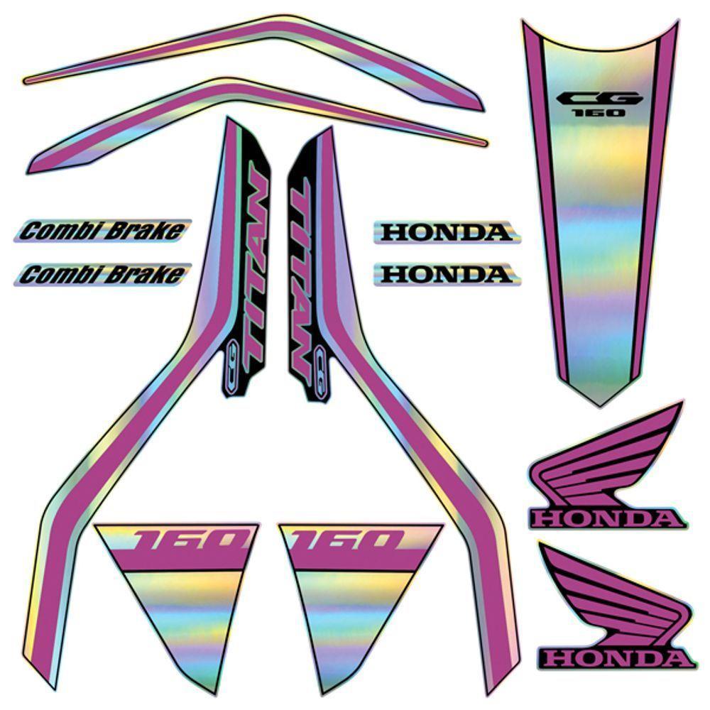 Kit Holográfico Para Moto Honda Cg Titan 160 Anos 2018 A 2020 Rosa - 3