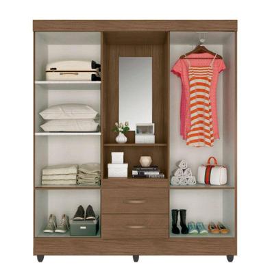 Guarda Roupa Solteiro 4 Portas 2 Gavetas Carvalho Oak MDP com Espelho Casah