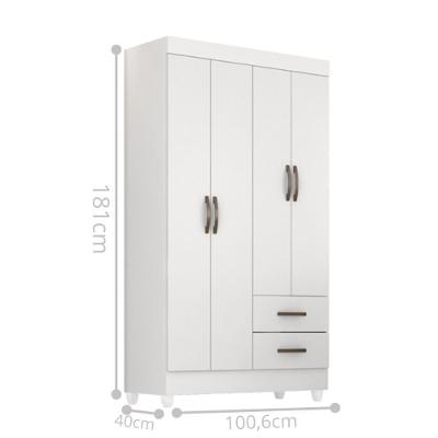 Guarda Roupa Solteiro Barras 4 Portas 2 Gavetas Branco MDP Mais de Casa