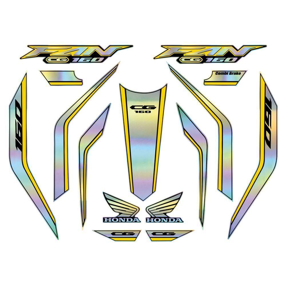 Kit Holográfico Para Moto Honda Cg Titan 160 Anos 2023 A 2024 Amarelo Amarelo - 6