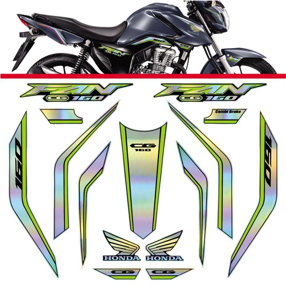 Kit Holográfico Para Moto Honda Cg Titan 160 Anos 2023 A 2024 Verde Verde - 1