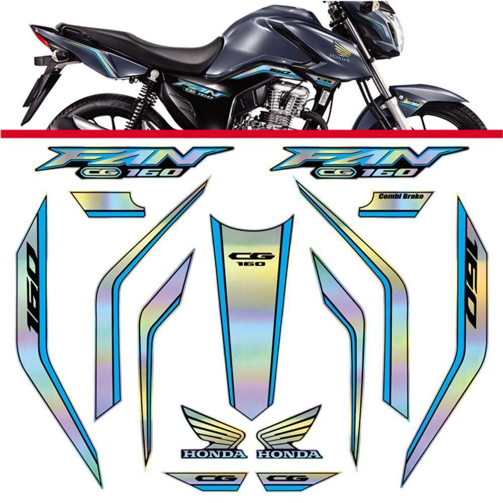 Kit Holográfico Para Moto Honda Cg Titan 160 Anos 2023 A 2024 Azul Azul - 1