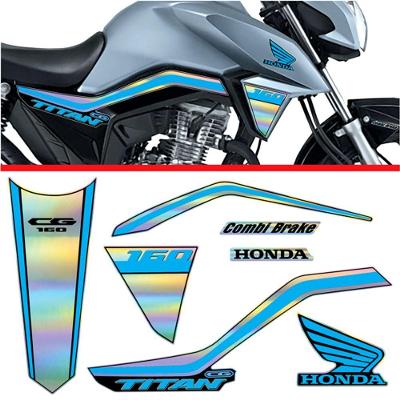 Kit Holográfico Para Moto Honda Cg Titan 160 Anos 2018 A 2020 Azul Azul