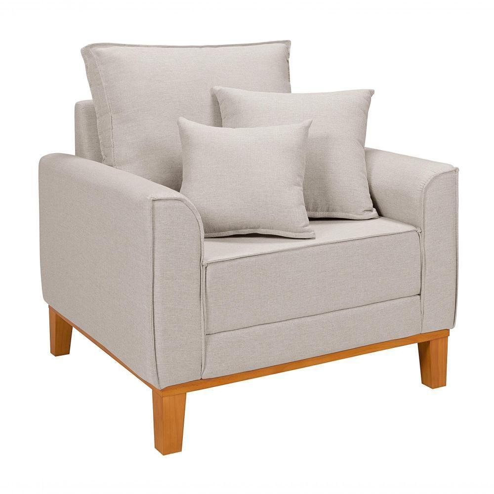 Kit Sofá Beny + 2 Poltronas Para Sala Confortável Linho Cru Cru 184 - 4