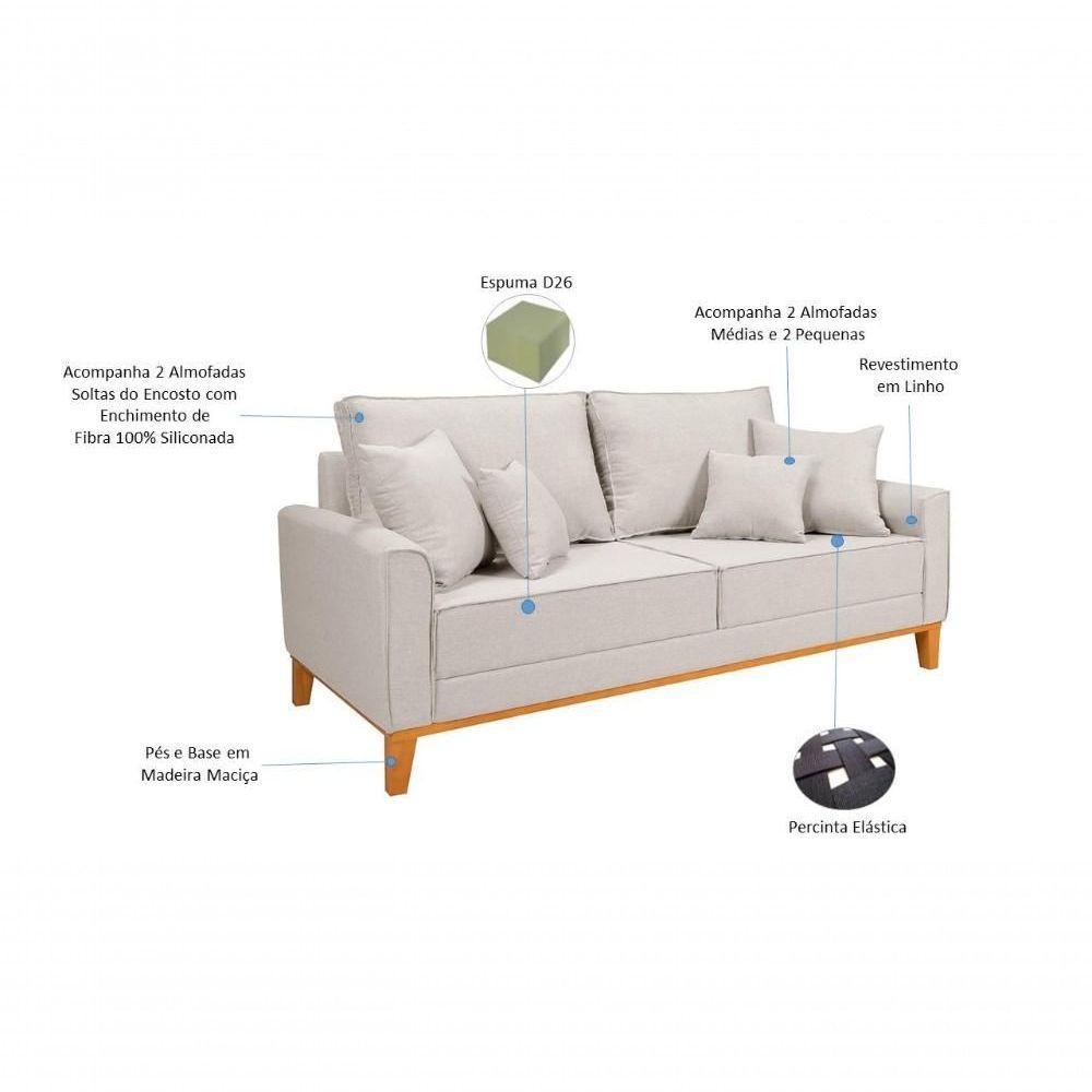 Kit Sofá Beny + 2 Poltronas Para Sala Confortável Linho Cru Cru 184 - 5