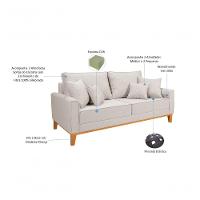 Kit Sofá Beny + 2 Poltronas Para Sala Confortável Linho Cru Cru 184 - 5