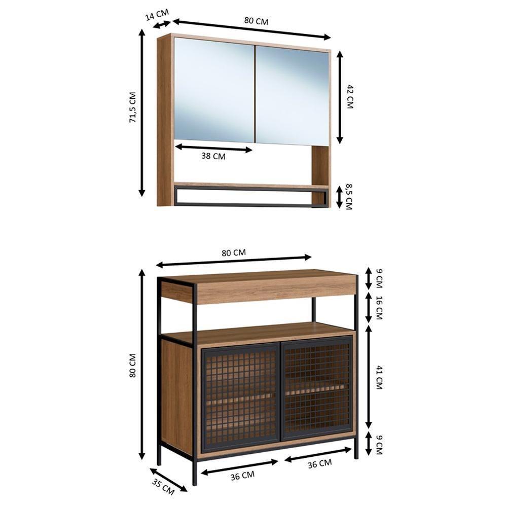 Conjunto De Banheiro Gabinete E Espelheira P103841 Mell Pp Milani Store Mell - 3