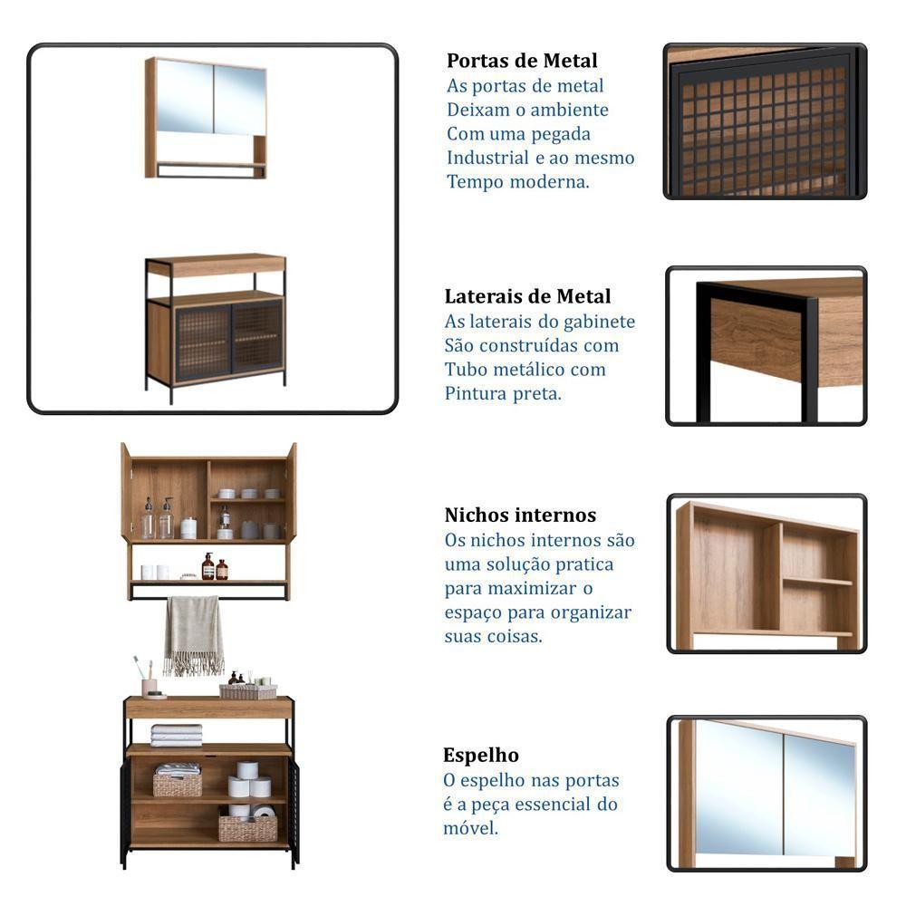 Conjunto De Banheiro Gabinete E Espelheira P103841 Mell Pp Milani Store Mell - 6