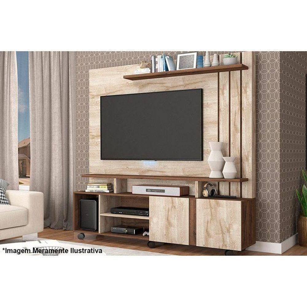 Rack Bancada c/Painel p/TV até 55 Pol Valência 100% MDF Rodízios 160x182cm Off White/Cinamomo - Permóbili - 6