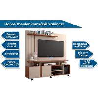 Rack Bancada c/Painel p/TV até 55 Pol Valência 100% MDF Rodízios 160x182cm Off White/Cinamomo - Permóbili - 2