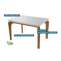 Sala de Jantar Completa Londrina Tampo Madeirado c/ Vidro Curvo 120x80 e 4 Cadeiras Amsterdã Imbuia - Veludo Creme - Rufato