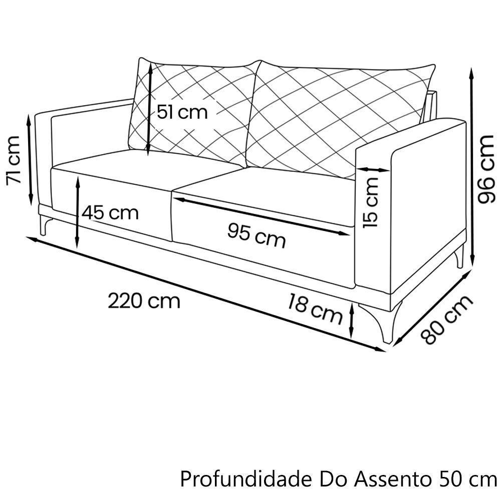 Sofa Nori 3 Lugares Pes De Ferro 220cm Linho Boucle 3300 Ezz 3300 - 4