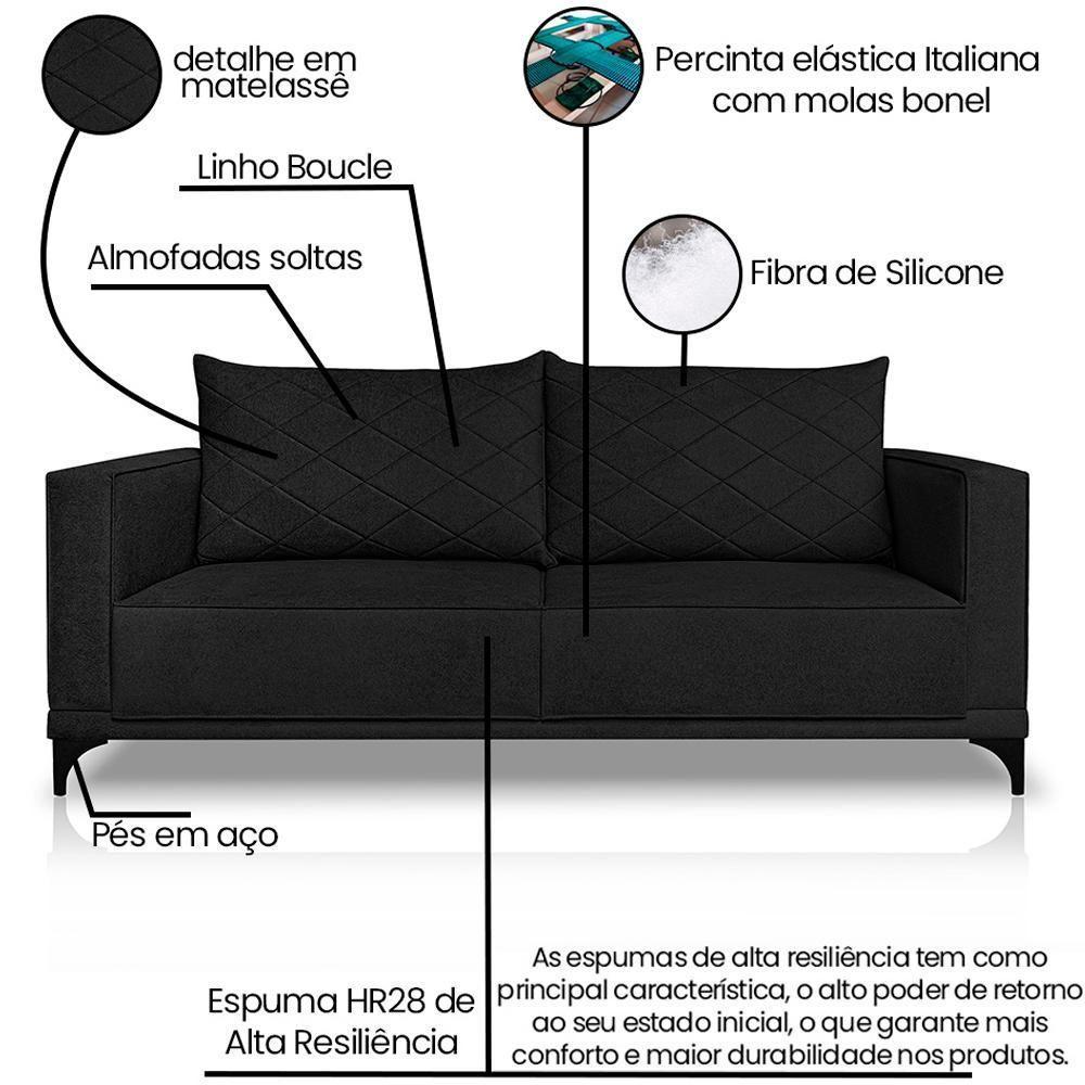 Sofa Nori 2 Lugares Pes De Ferro 160cm Linho Boucle 3304 Ezz 3304 - 3