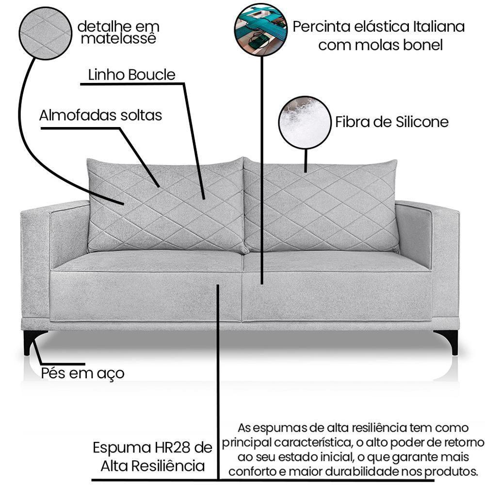 Sofa Nori 3 Lugares Pes De Ferro 200cm Linho Boucle 3302 Ezz 3302 - 3