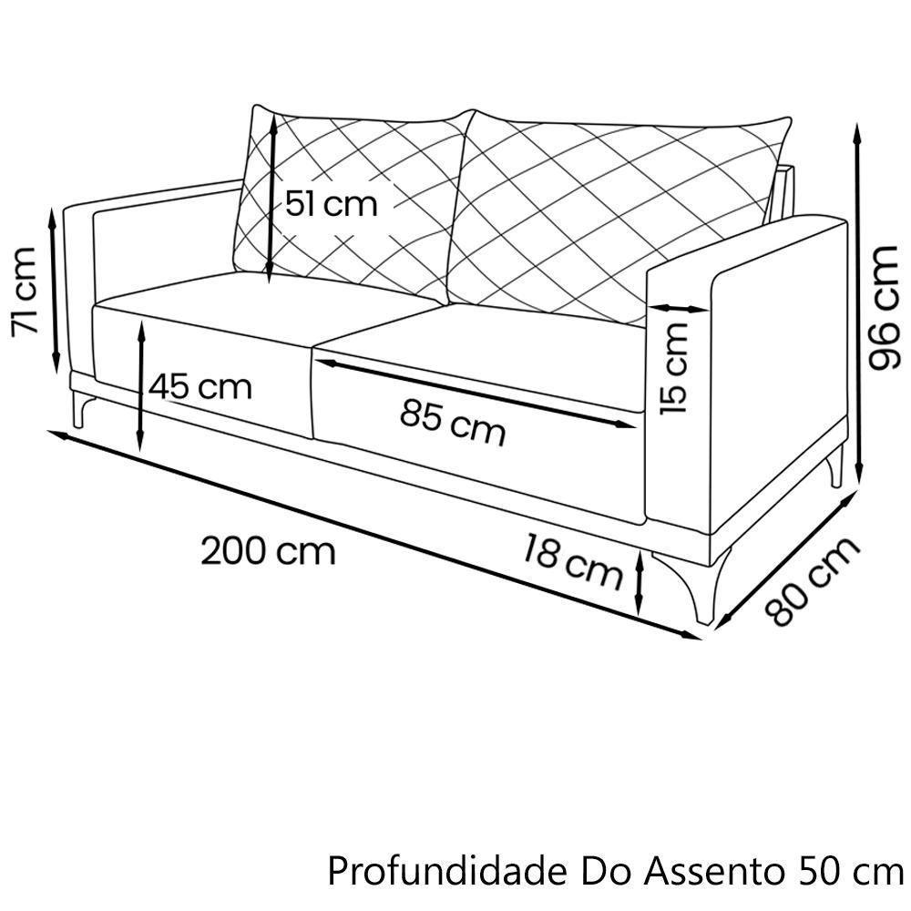 Sofa Nori 3 Lugares Pes De Ferro 200cm Linho Boucle 3302 Ezz 3302 - 4