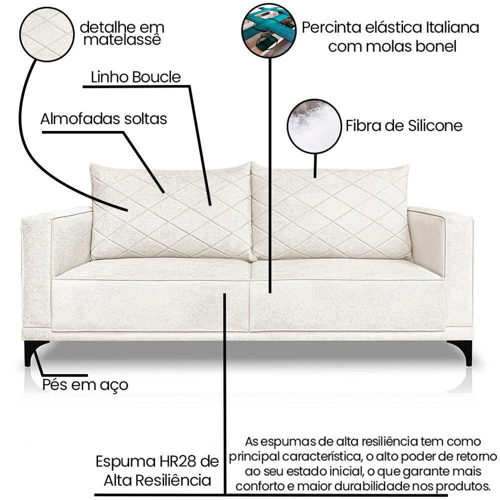 Sofa Nori 2 Lugares Pes De Ferro 180cm Linho Boucle 3300 Ezz 3300 - 3