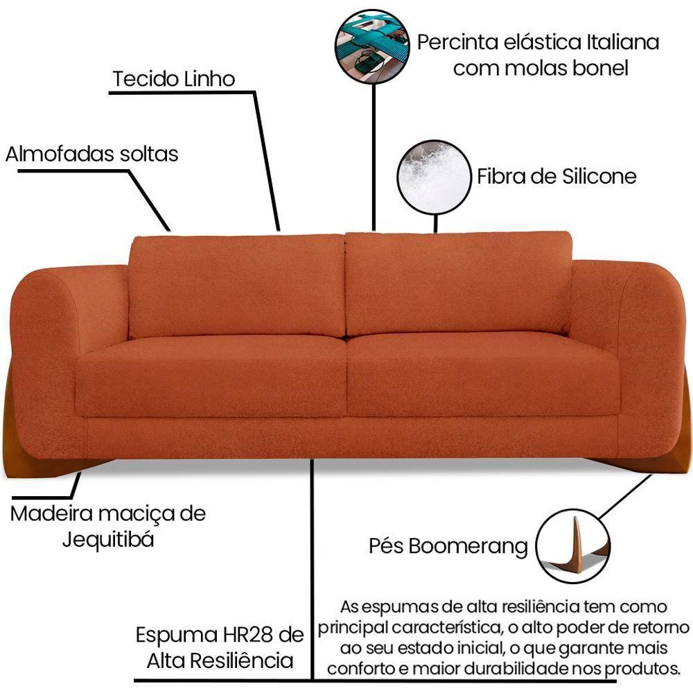 Sofa Jolie 3 Lugares 220cm Pes Boomerang Linho Boucle 3303 Ezz 3303 - 8