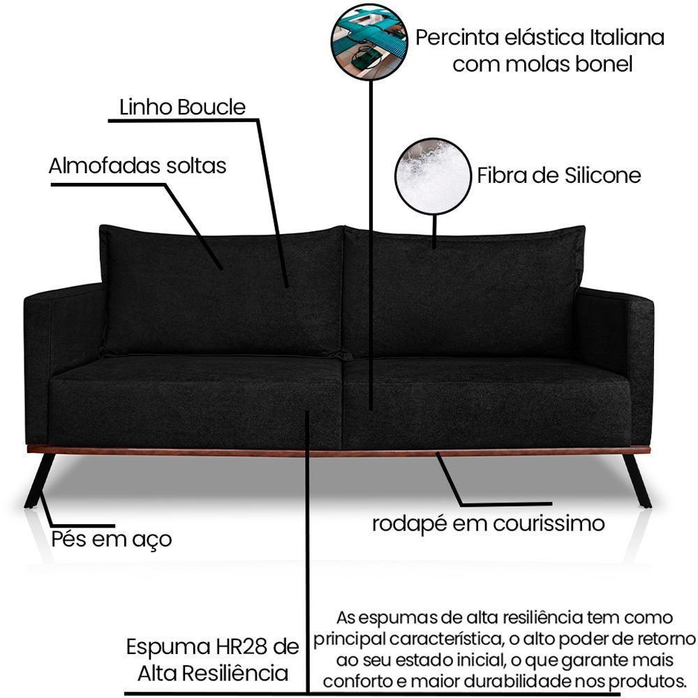 Sofa Aya 3 Lugares Para Sala De Estar 200cm Boucle 3304 Ezz 3304 - 3