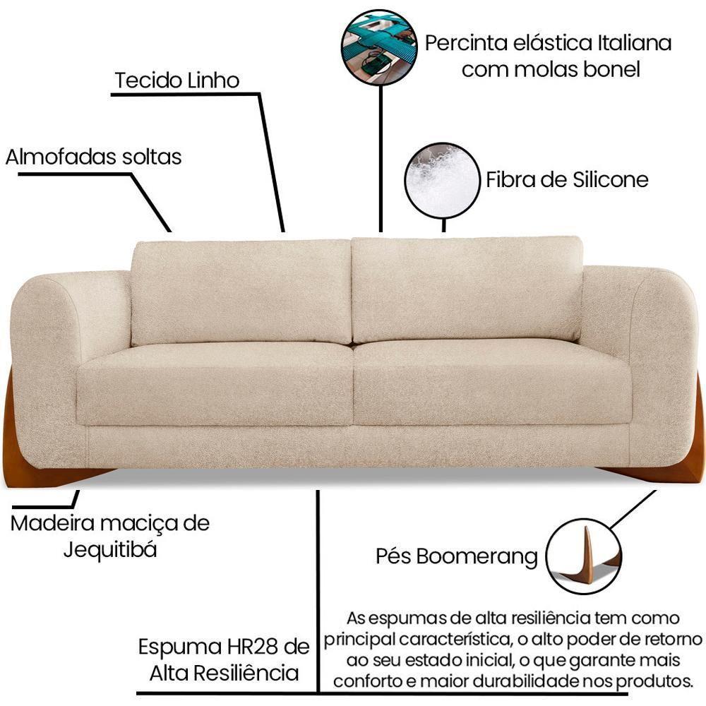 Sofa Jolie 3 Lugares 220cm Pes Boomerang Linho Boucle 3301 Ezz 3301 - 3