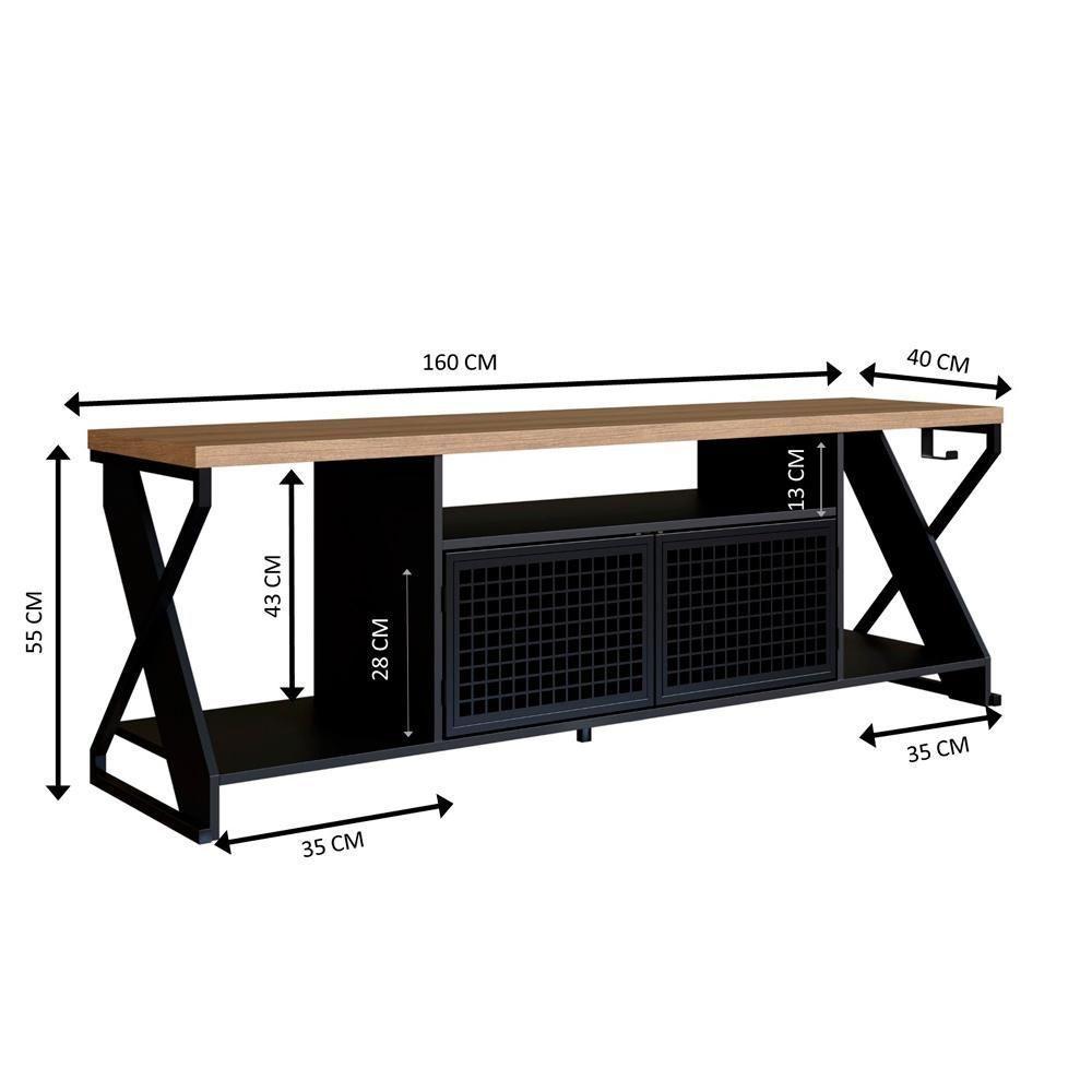 Rack Industrial 160cm Tv 60 Com Led P1033 Preto Mell Pp Milani Store Preto Mell - 3