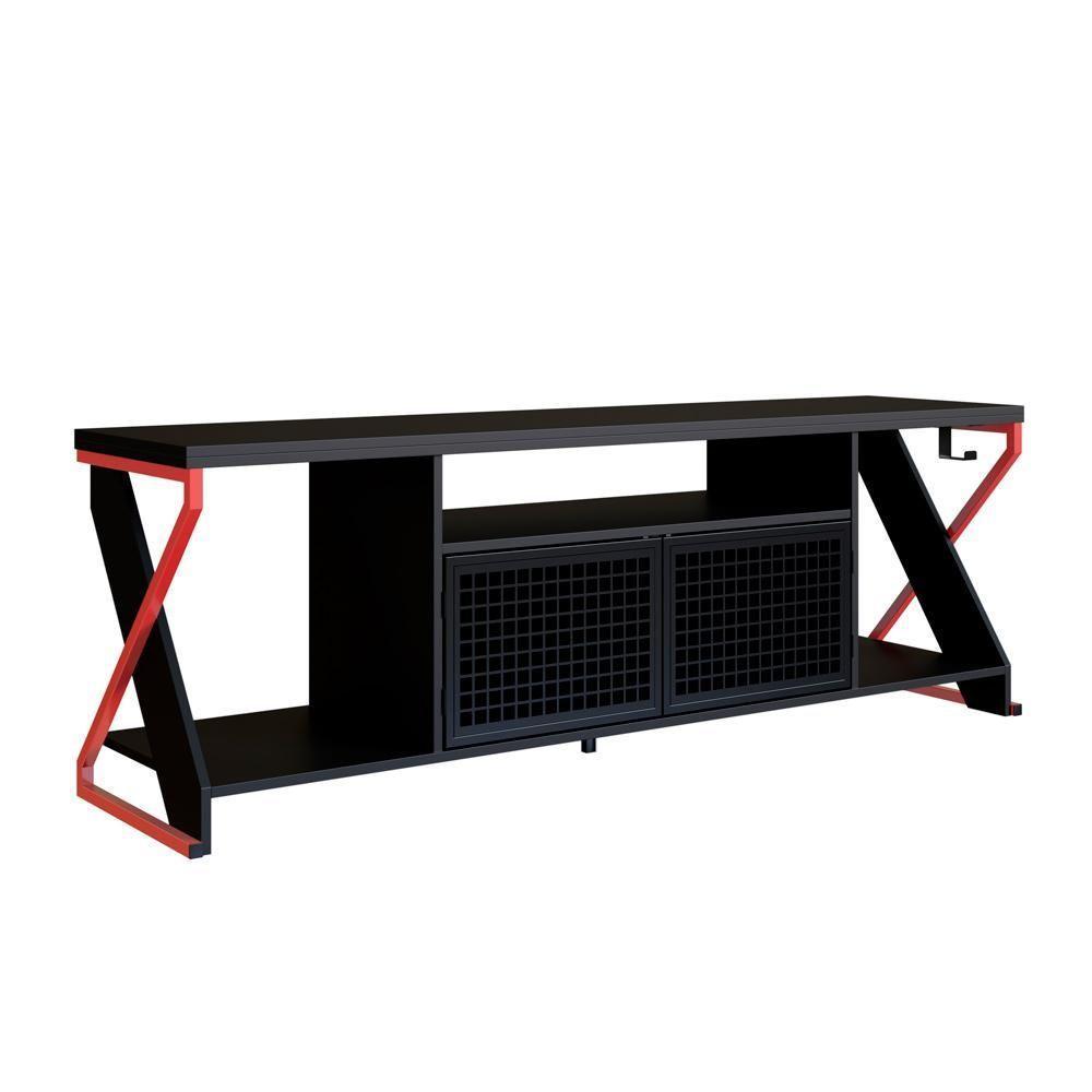 Rack Industrial 160cm Tv 60 Com Led P1033 Vermelho Preto Pp Milani Store Vermelho Preto - 1