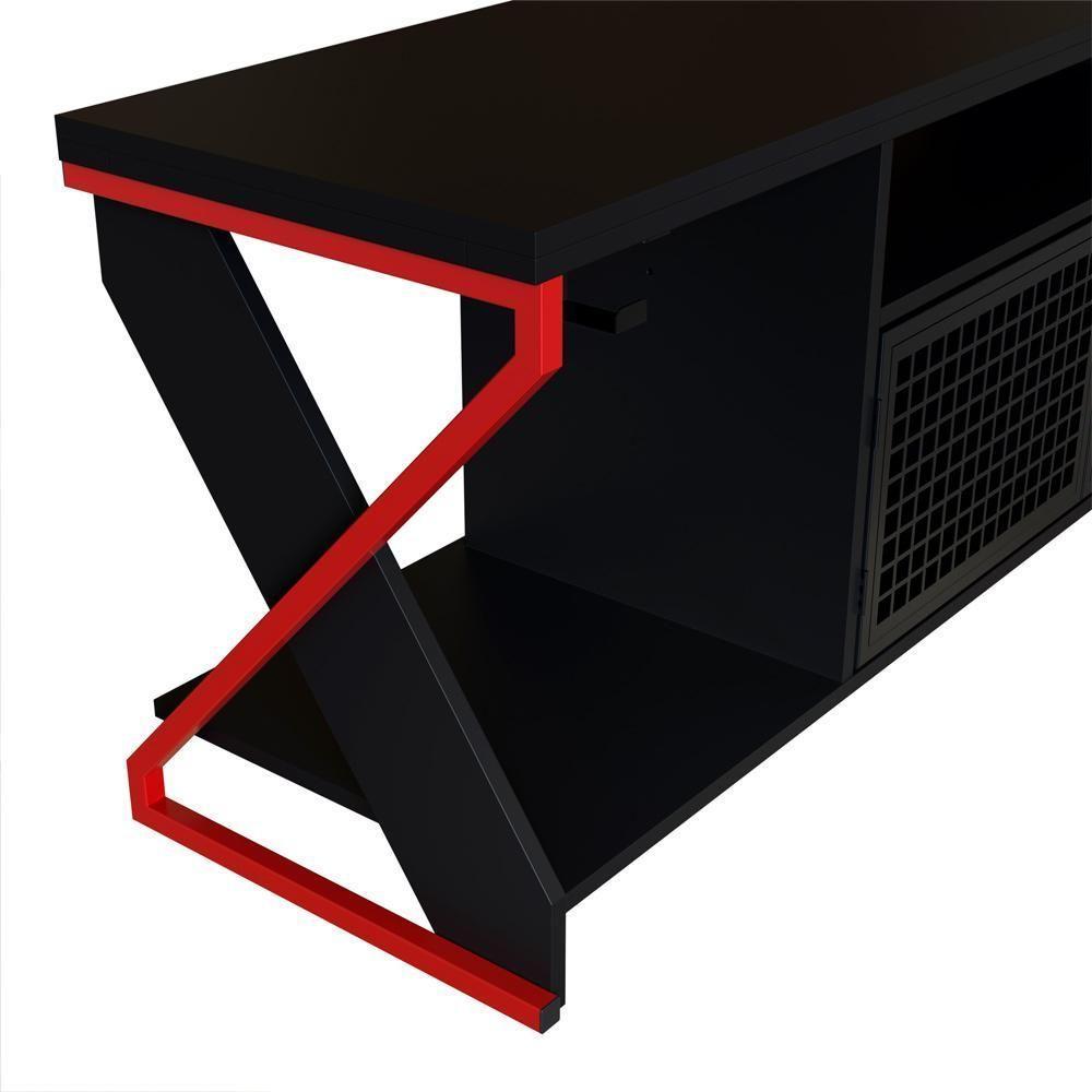 Rack Industrial 160cm Tv 60 Com Led P1033 Vermelho Preto Pp Milani Store Vermelho Preto - 4