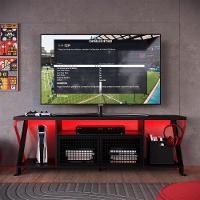 Rack Industrial 160cm Tv 60 Com Led P1033 Vermelho Preto Pp Milani Store Vermelho Preto - 7