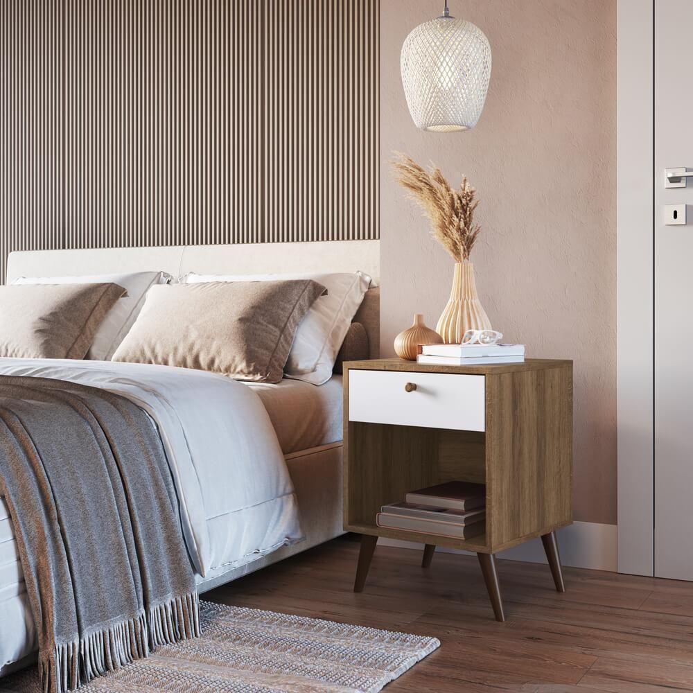 Mesa Cabeceira 01 Gaveta 40cm Proddy Mel Branco - 2