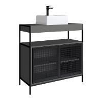 Kit Gabinete E Cuba Para Banheiro P1038c Grafite Pp Milani Store Grafite - 1