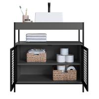 Kit Gabinete E Cuba Para Banheiro P1038c Grafite Pp Milani Store Grafite - 3