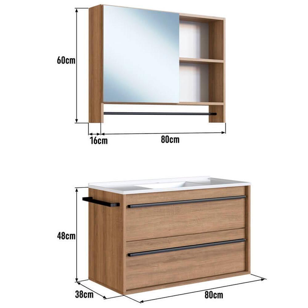 Kit Gabinete Suspenso Com Cuba E Espelheira 80cm Mel Proddy Mel - 3