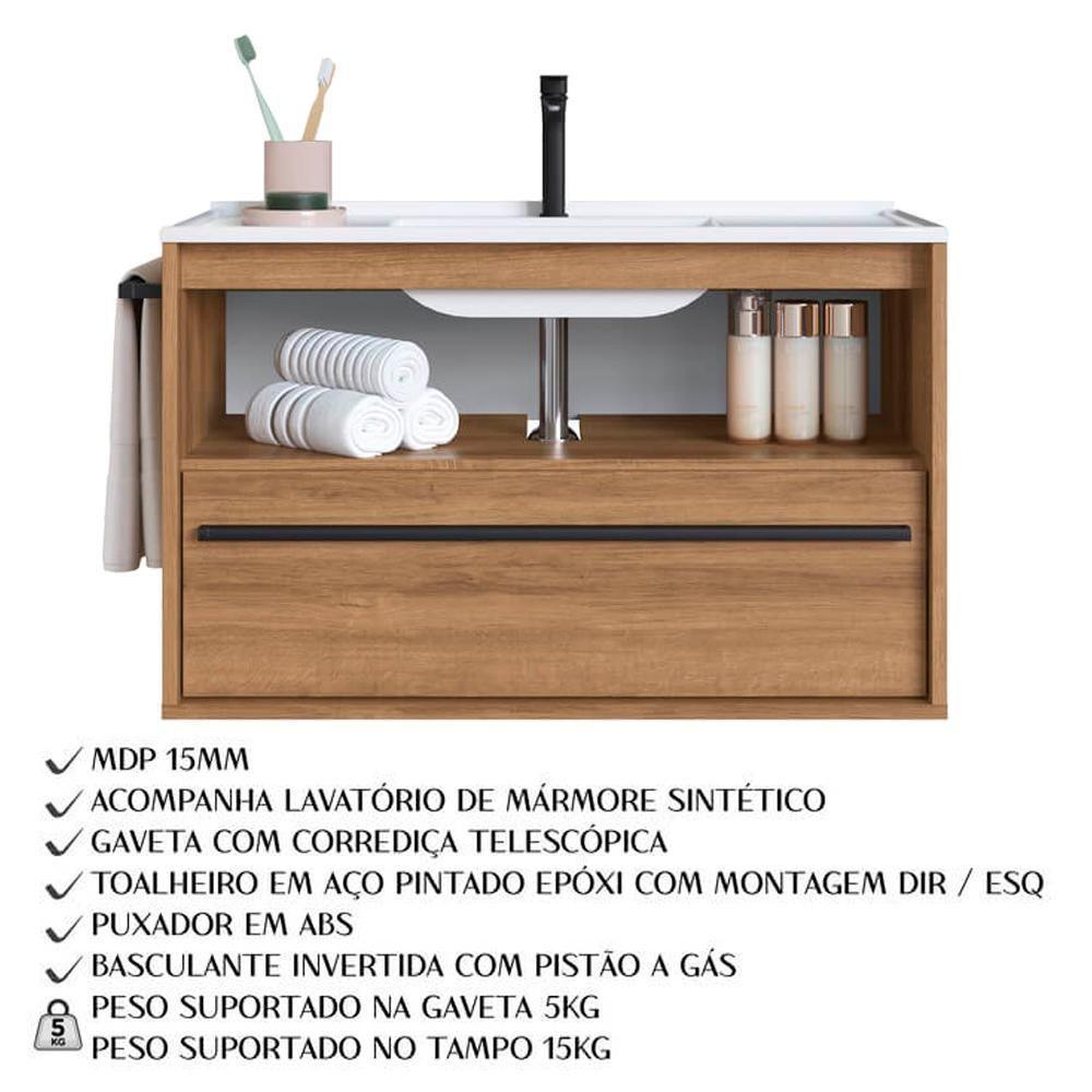 Kit Gabinete Suspenso Com Cuba E Espelheira 80cm Mel Proddy Mel - 5