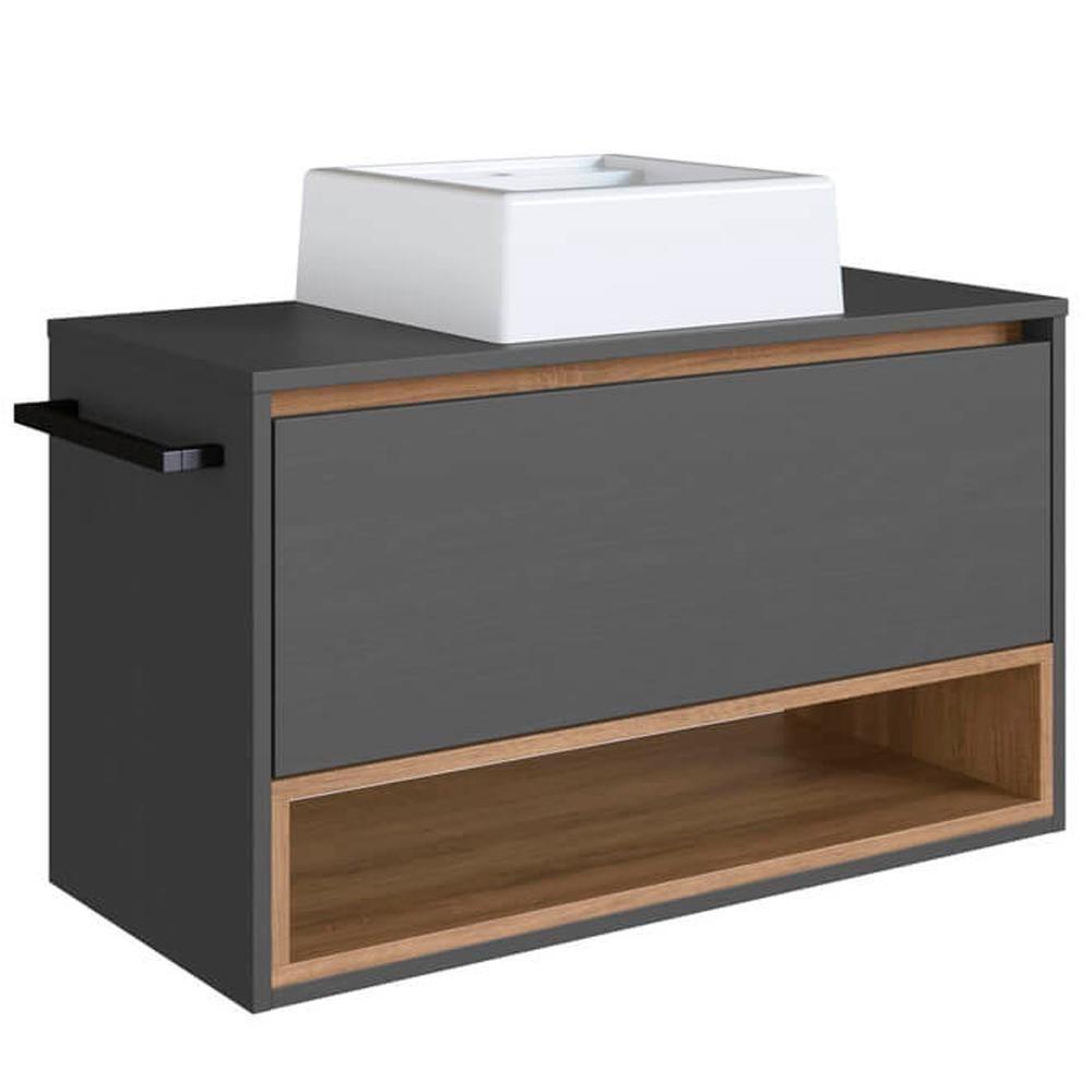 Gabinete De Banheiro Com Cuba 01 Pt 80cm Mel Grafite Proddy Mel Grafite - 1