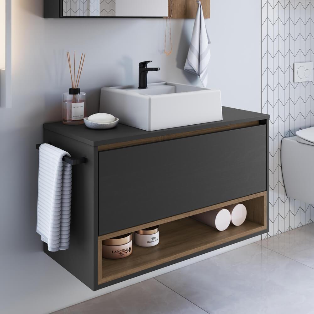Gabinete De Banheiro Com Cuba 01 Pt 80cm Mel Grafite Proddy Mel Grafite - 2