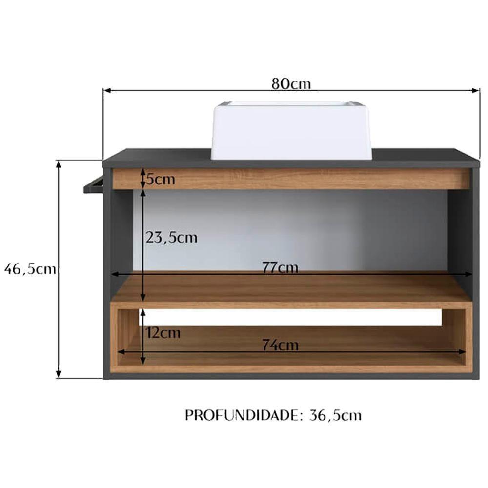 Gabinete De Banheiro Com Cuba 01 Pt 80cm Mel Grafite Proddy Mel Grafite - 3