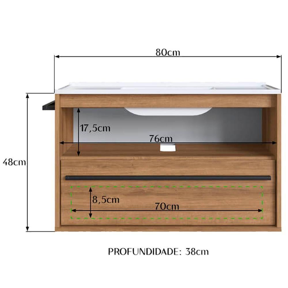 Gabinete De Banheiro Com Lavatorio 80cm Mel Proddy Mel - 3