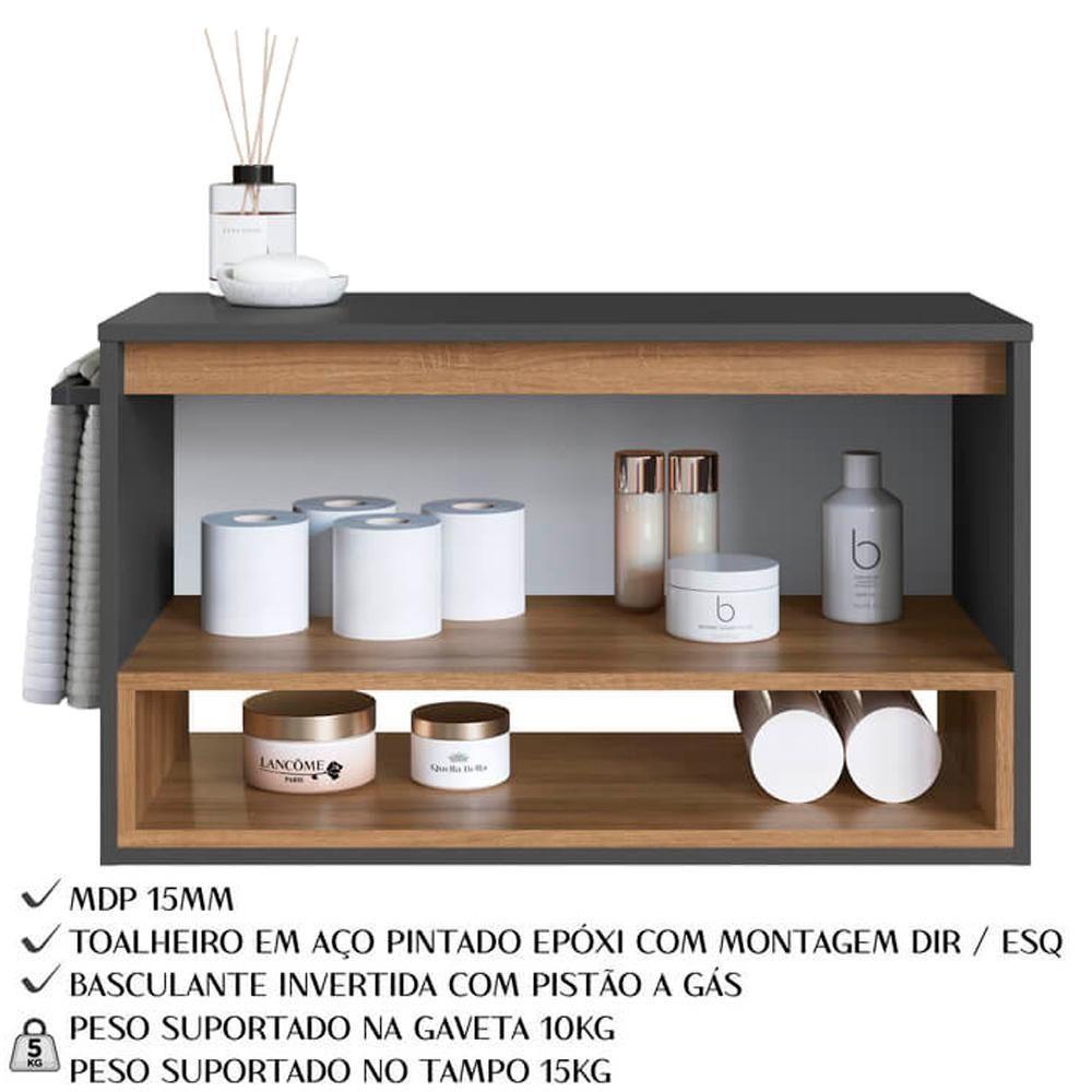 Gabinete Para Banheiro 01 Porta Basculante 80cm Proddy Mel Grafite - 4