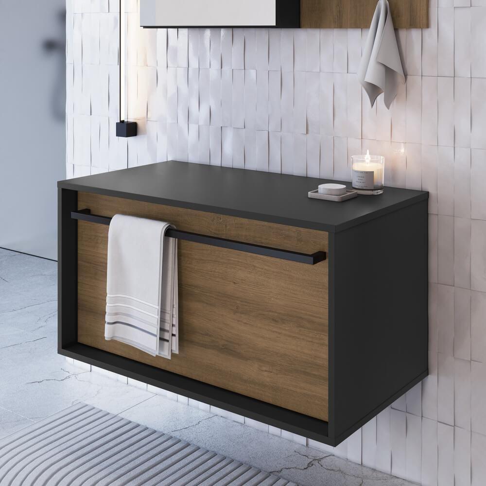 Gabinete Para Banheiro 01 Gaveta 80cm Proddy Mel Grafite - 2