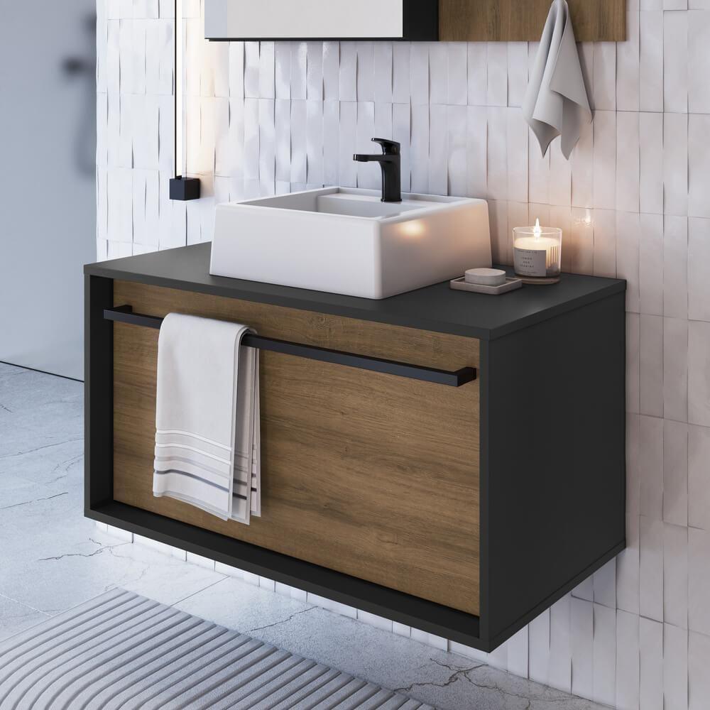 Gabinete De Banheiro Com Cuba 01 Gaveta 80cm Mel Grafite Proddy Mel Grafite - 2