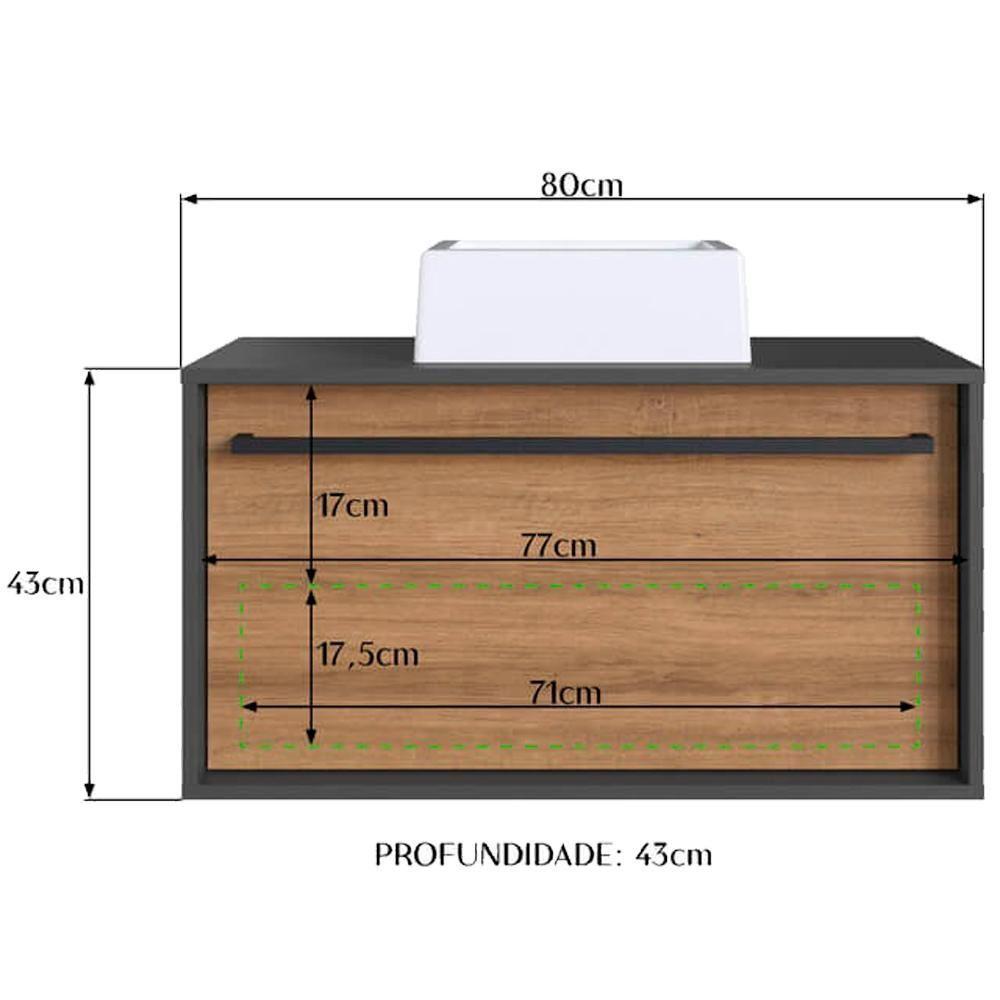 Gabinete De Banheiro Com Cuba 01 Gaveta 80cm Mel Grafite Proddy Mel Grafite - 3