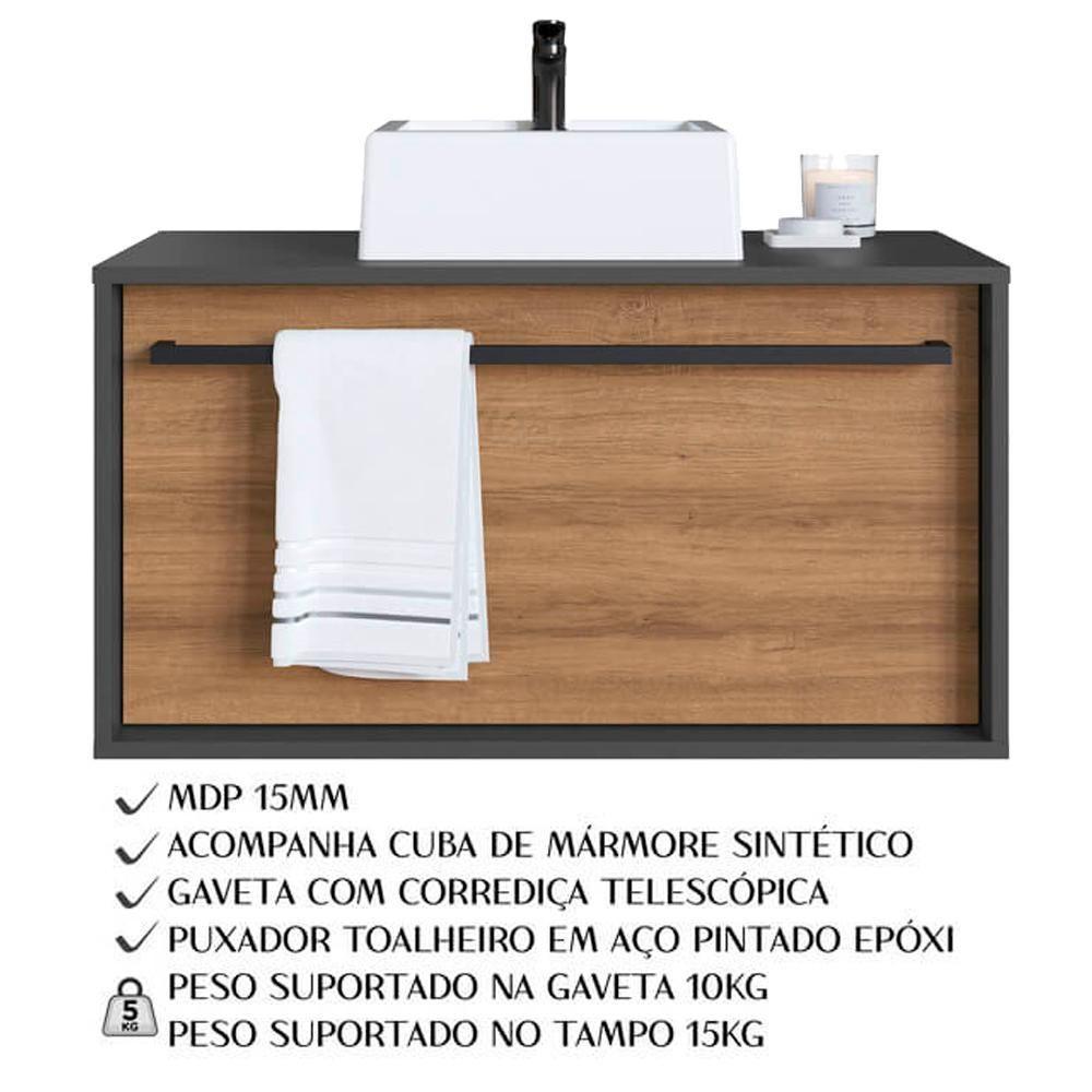 Gabinete De Banheiro Com Cuba 01 Gaveta 80cm Mel Grafite Proddy Mel Grafite - 4
