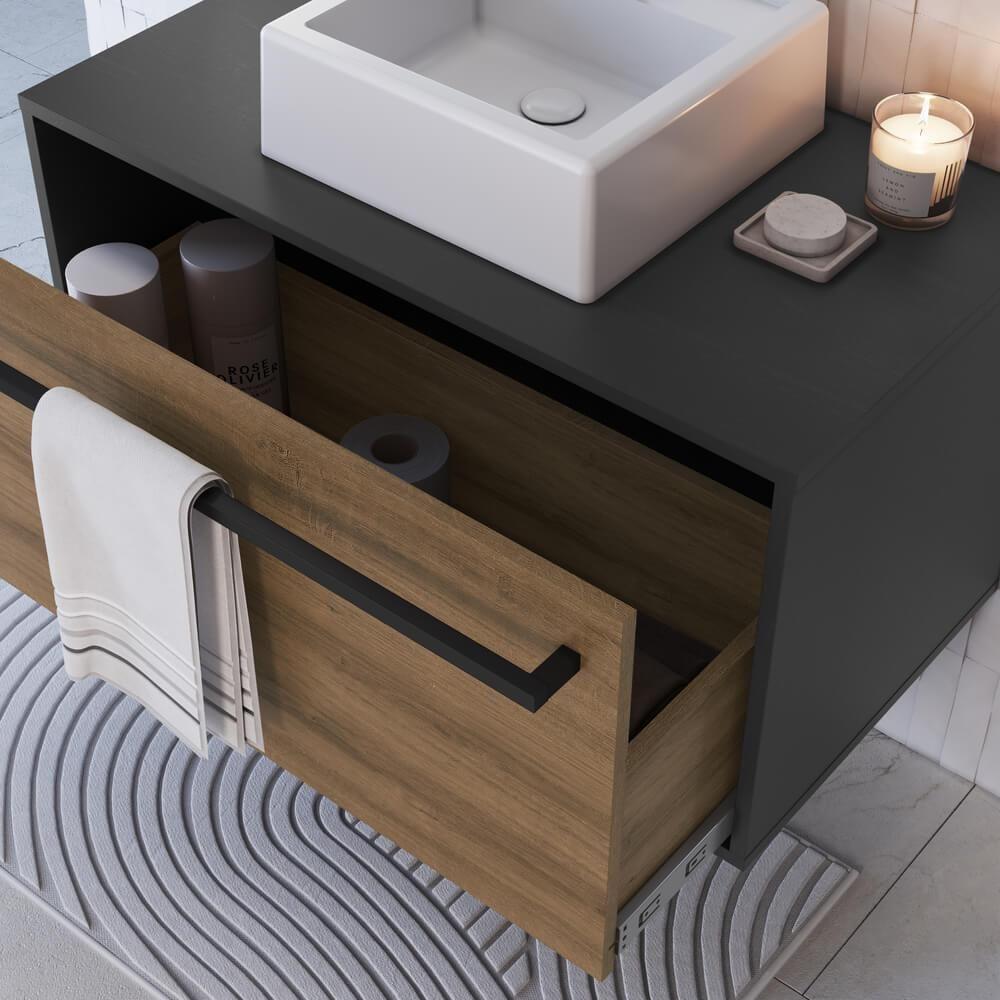 Gabinete De Banheiro Com Cuba 01 Gaveta 80cm Mel Grafite Proddy Mel Grafite - 5