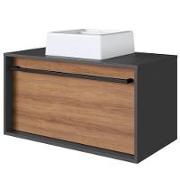 Gabinete De Banheiro Com Cuba 01 Gaveta 80cm Mel Grafite Proddy Mel Grafite - 1