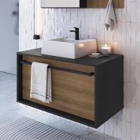 Gabinete De Banheiro Com Cuba 01 Gaveta 80cm Mel Grafite Proddy Mel Grafite - 2