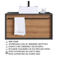 Gabinete De Banheiro Com Cuba 01 Gaveta 80cm Mel Grafite Proddy Mel Grafite